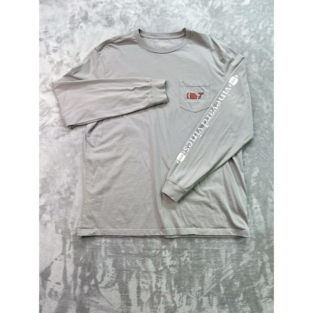 Vineyard Vines Football Long Sleeve T-Shirt Mens Large Grey Whale Logo Preppy - Picture 3 of 16